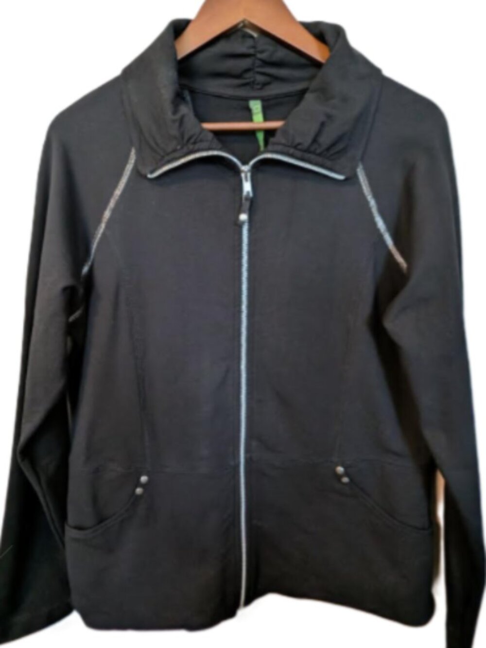 Black Organic Cotton Ruched Zip Jacket Athleisure Ingreen Capsule XL
